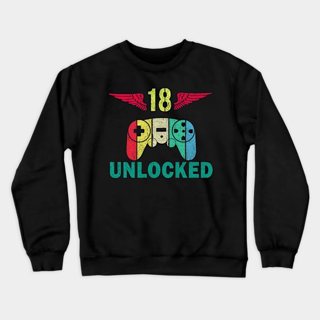 Level 18 Unlocked Awesome Since 2002 - Gamers lovers Crewneck Sweatshirt by ht4everr